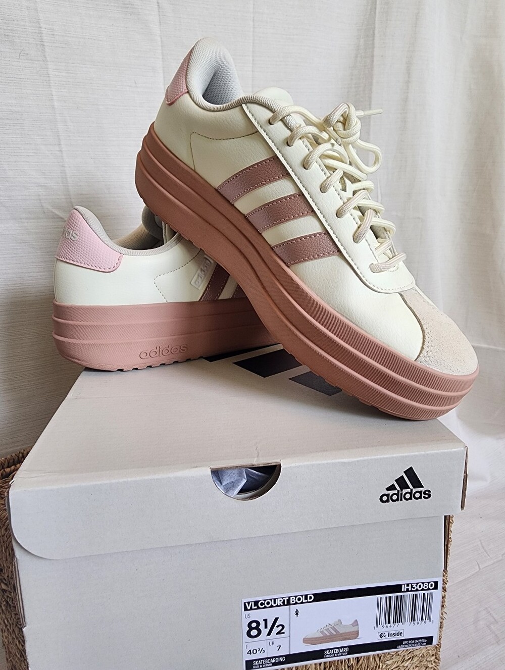 adidas VL Court Bold Platform Sneakers Ivory / Sandy Pink Women's Size 8.5
